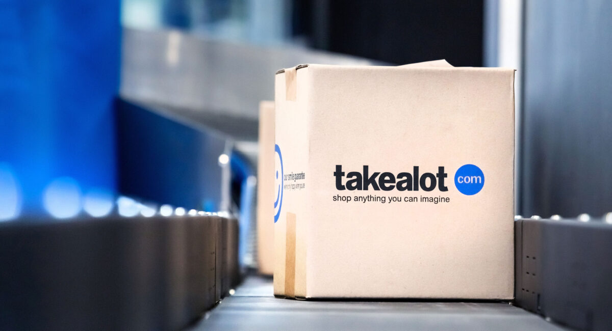 takealot box on a conveyor belt